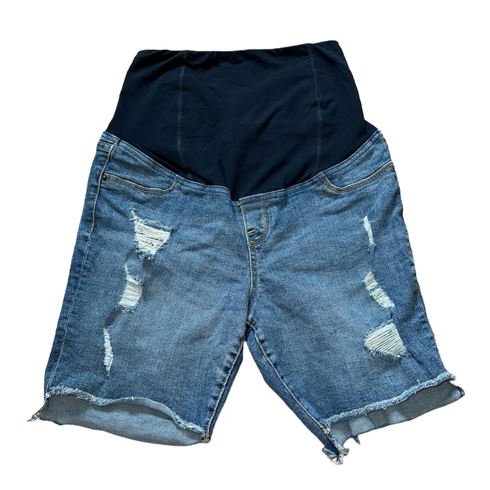 Ingrid and Isabel Maternity Distressed Bermuda Denim Shorts